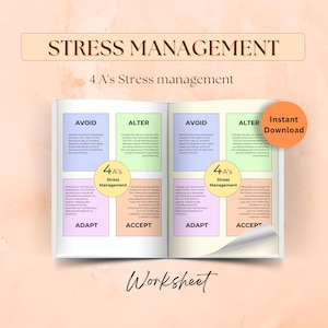 4 A&#39;s Stress management for teens and adults, stress coping skills, burnout and prevention resources, self care mental health tools