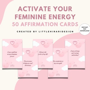 Tarjetas imprimibles de afirmaciones de energía femenina, tarjetas con citas positivas para mujeres, tarjetas motivacionales para la autoestima, la confianza y la atención plena.
