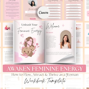 Feminine Energy Ebook & Workbook: Woman Empowerment Coaching (Canva Template Digital Download)