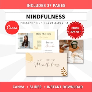 Mindfulness Wellness Course Slide Presentation, Webinar Canva Templates, Course creator, Coaching tools