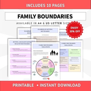 Family boundaries violation worksheets for adults and teen, setting healthy boundaries, mental health tool
