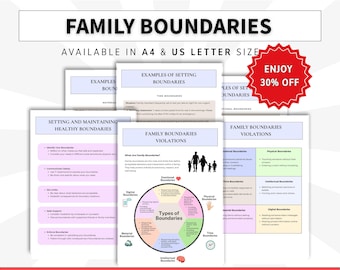 Family boundaries violation worksheets for adults and teen, setting healthy boundaries, mental health tool