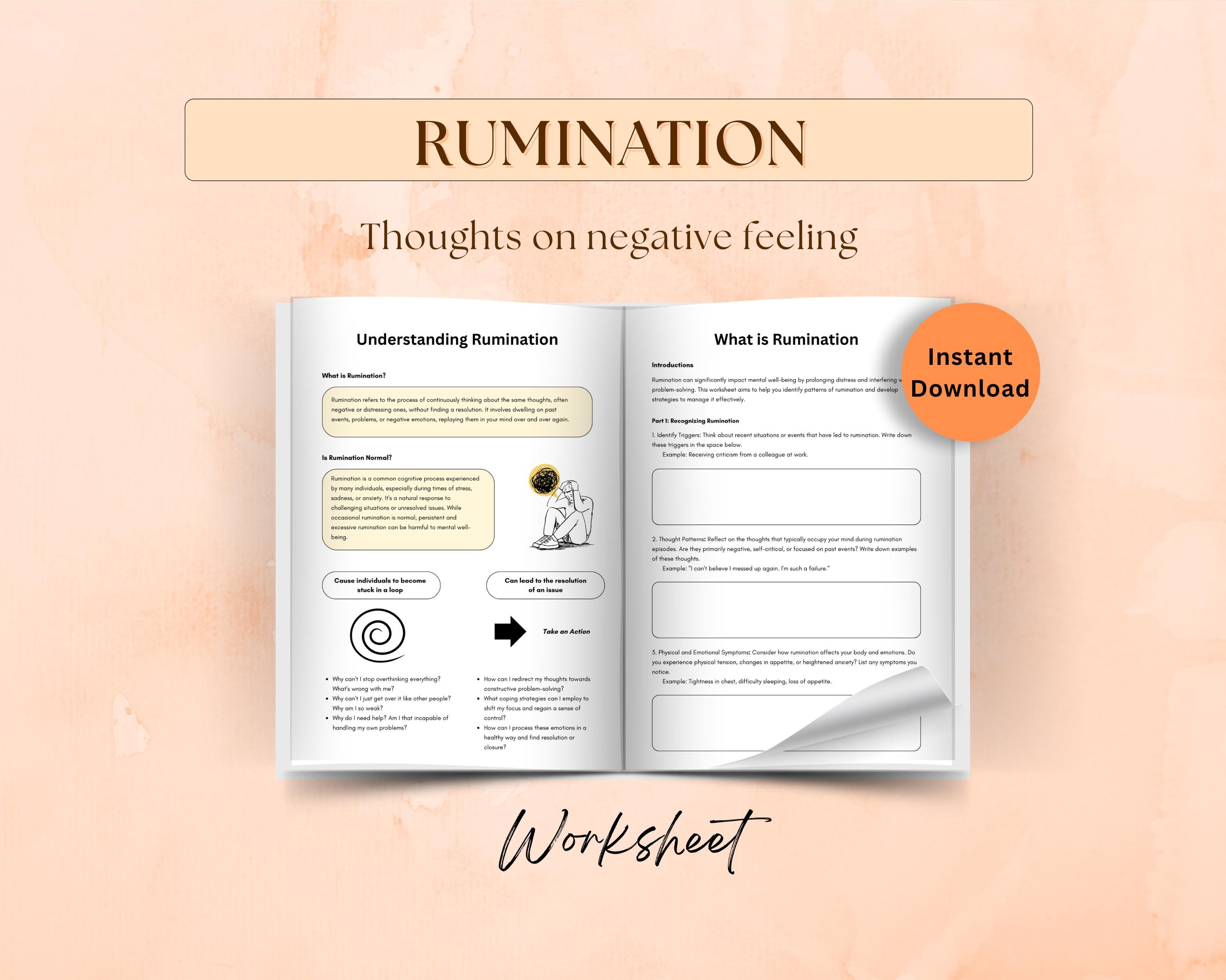 Rumination Thoughts on Negative Feeling Worksheets, Depression Coping ...