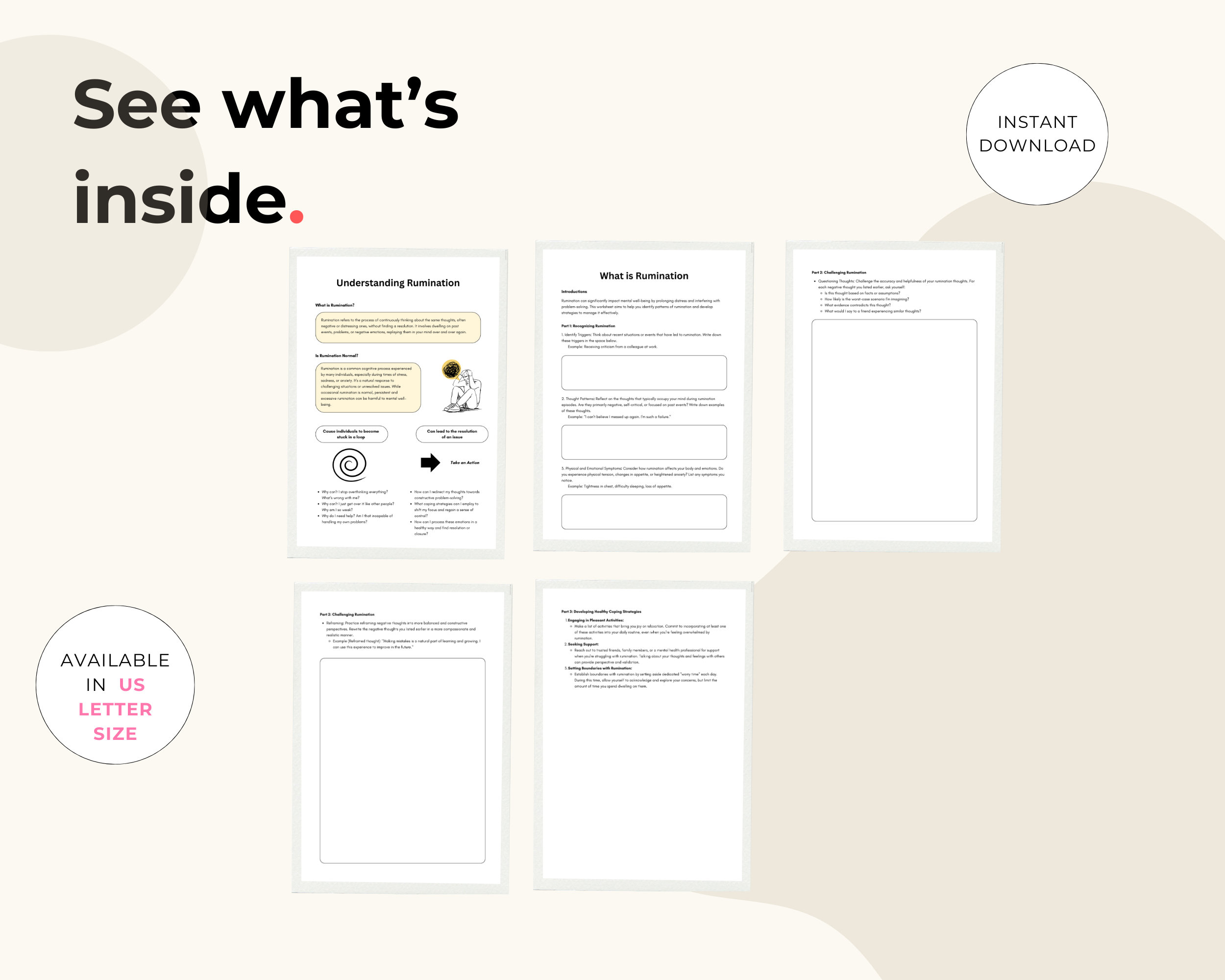 Rumination Thoughts on Negative Feeling Worksheets, Depression Coping ...