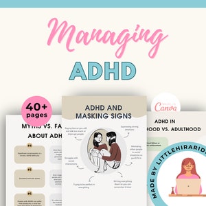 Adult ADHD Therapy Ebook Workbook, Done for You Online Course, ADHD Canva Coaching, ADHD Journal Worksheet, adhd Coping Skills, Lead Magnet