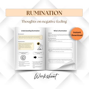 Rumination thoughts on negative feeling worksheets, depression coping strategies, cognitive behavioral therapy, mental health resources