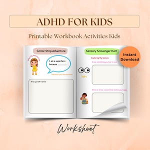 Feuilles de travail sur le TDAH pour les enfants, Cahier d'exercices imprimables d'activités pour les enfants, Santé mentale des enfants, Activités scolaires pour le TDAH, Planificateur d'habiletés d'adaptation