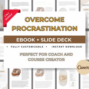 Overcome Procrastination Workbook Coaching, Course Creator, Rebrandable Template, Slide Deck Presentation, Webinar Course, Canva ebook