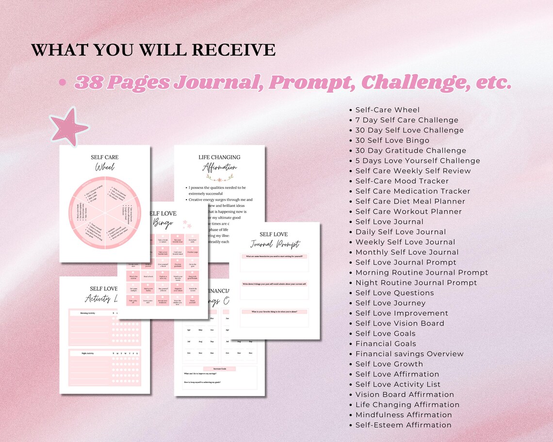 2025 Self Care Planner Pink Aesthetic Printable Planner Daily Journal ...