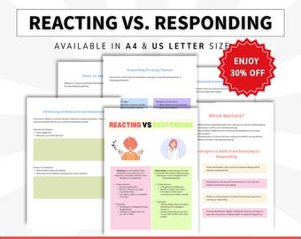 Reacting vs Responding Communication Skills Worksheets, Relationship Counselling Conflict Resolution, Family Therapy, Couples Conflict