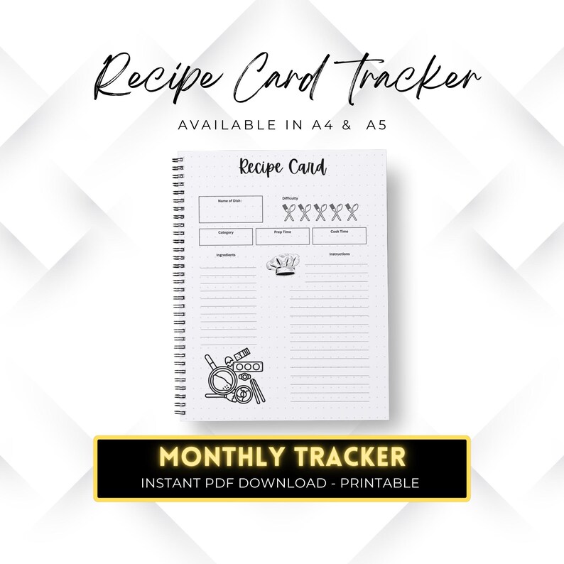 Recipe Card, PRINTABLE Journal Template, Recipe Template, Kitchen ...