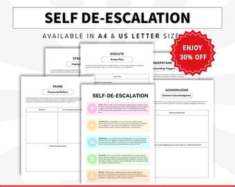 Self De-escalation PAUSE, managing stress and emotional response, DBT worksheets for emotional regulation
