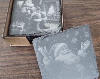 Porta-copos de ardósia para Papai Noel
