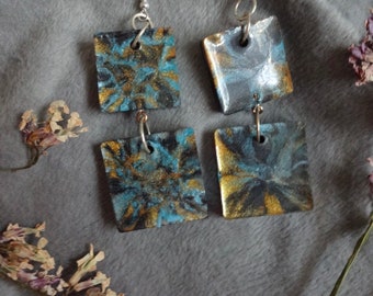 Blue Gold Resin Earings