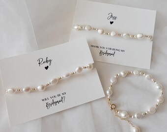 Dainty Freshwater Real Pearl Bracelet, 18K Gold Plated,  Personalised Card, Bridal ,Bridesmaid Gift ,Minimalist , Wedding, Thank you, Mum