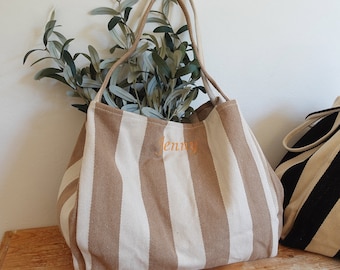 BeLettered. Personalised Embroidered Tote Bags, Striped Monogrammed Beach Bags, Bridesmaids bag, Custom Name Bag, Teacher, Birthday, Bridal