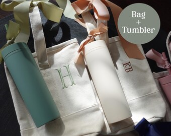 Tote +  Tumbler Set, Personalized Gift, Eco-Friendly Drinkware Set, Custom Embroidered Bag, Bridesmaid Gift, Wedding Favor,  Hens Party