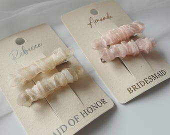 Organza Hair Clips Set of 2, Handmade Sheer Bridal Hair Pins, Soft Pink Wedding Accessories, Bridesmaid Gift, Flower Girl Gift