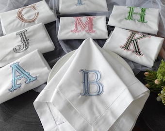 20x20" Monogram Embroidered Napkin, Personalized Initial Towel, Linen, Housewarming, Hostess Gift, Christmas, Wedding, Bridesmaid, Vintage