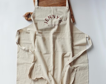 Personalized Linen Apron, Custom Name Kitchen Apron, Barista Cafe Apron, Florist, Rustic, Cooking Apron, Gift for Her Him, Housewarming Gift
