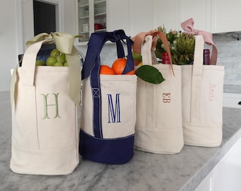 BeLettered. Custom Monogram Canvas Wine Tote, Personalized Bag, Two-Bottle Carrier, Embroidered Hostess, Bachelorette, Housewarming Gift