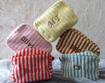 Personalized Fluffy Teddy Fleece, Striped, Large Makeup Bag