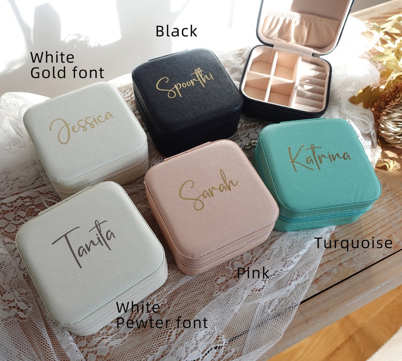 Personalized Jewelry Boxes, Accessories Case, Bridesmaid Gifts, romantic gifts, Custom Travel Case,Jewelry Box with Name,Thank you Gift image 4