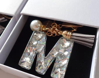 Custom Handmade Resin Letter Silver Key Chain Sets