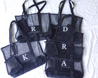 Black Mesh Beach Tote Bag, Mother's Day Gift