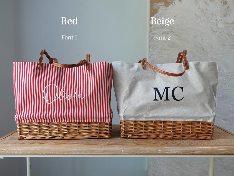 Customized striped Linen Rattan Bag, Leather Handle, image 7