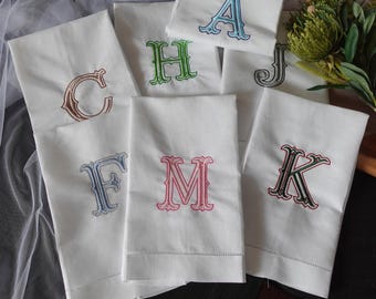 Custom Monogram Linen Hand Towel, Embroidered, Personalized Hostess Gift, Wedding Linens,  Vintage Vine Single Letter, Grandmillennial