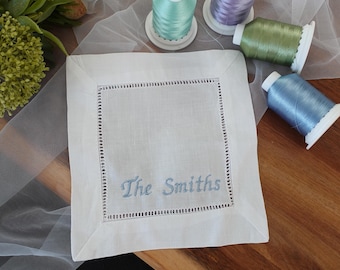 6x6″ Personalized Embroidered Cocktail Napkins, Monogram Linen Napkins, Personalized Host Gift,  Housewarming, Custom Name, Wedding Favor