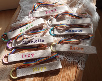 Personalized Rainbow Embroidery Name Tag，Bag Charm,School Bag Tag,Back to School,Embroidery Name tag，Birthday Party Bag Fillers ,Flower Girl