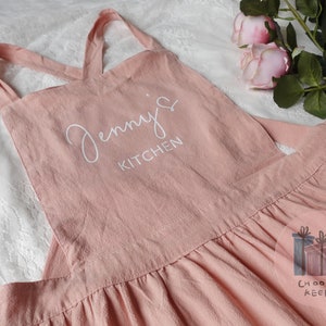 Personalized Apron, Apron Dress for Women, Natural Linen Cotton Apron, Gift for Her , Garden Aprons, Mom Gift, Cross Back, Mum Birthday Gift image 7
