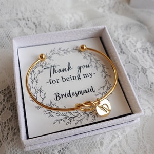 Personalized Bridesmaid Gift, Bridesmaid Proposal Bracelet, Tie the Knot Jewelry, Custom Initial Engraving Bridesmaid Bracelet, Flower Girl