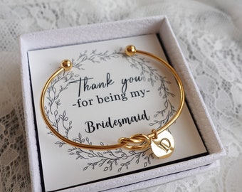 Personalized Bridesmaid Gift, Bridesmaid Proposal Bracelet, Tie the Knot Jewelry, Custom Initial Engraving Bridesmaid Bracelet, Flower Girl