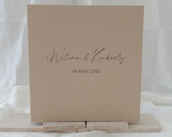 Personalized Beige Linen Wedding Photo Album,  Custom Scrapbook Album, Anniversary / Baby Memory Book, Self-Adhesive photograph Keepsake