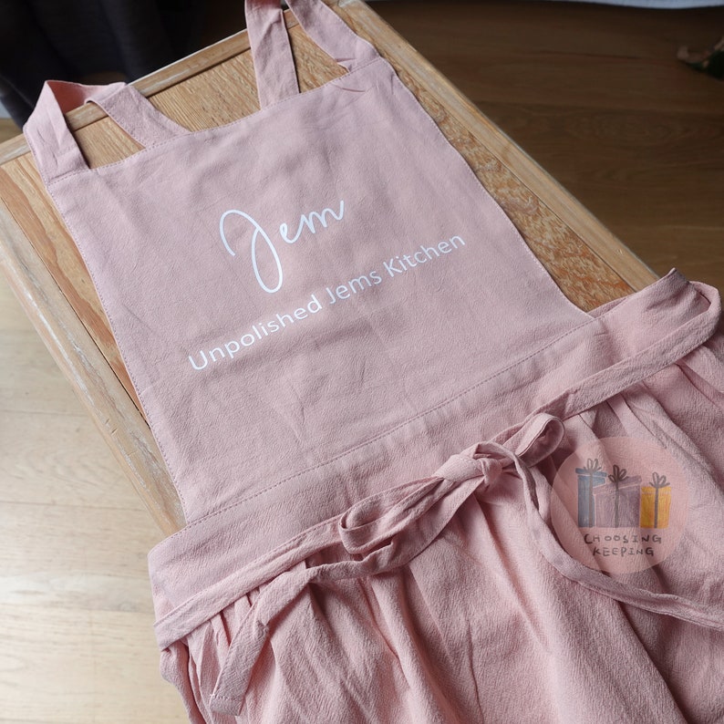 Personalized Apron, Apron Dress for Women, Natural Linen Cotton Apron, Gift for Her , Garden Aprons, Mom Gift, Cross Back, Mum Birthday Gift image 10