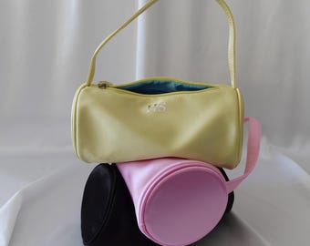 Personalised Silk Satin Mini Bag, cylinder barrel bag, Custom Name Shoulder Bag, Bridesmaid Gift, Small Handbag with Inside Text Option