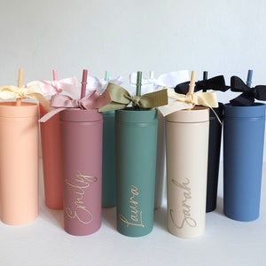 Personalised Skinny Tumbler with straw, Double wall 16oz drink bottle, Bridesmaid Gifts, Gift for Her, Bachelorette Party Gift, Custom gift