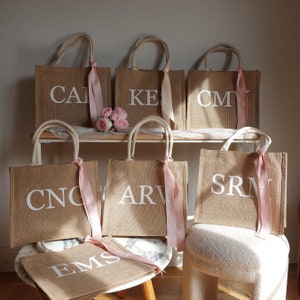Personalised Monogram Tote Bag, Jute Bag, Custom Jute Carryall , Name Bag, Bridesmaid Gift, Bachelorette Party ,Beach Bag , Hens Party Bag