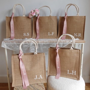 Gepersonaliseerde draagtas monogram, jutetas, custom jute Carryall, naamtas, cadeau bruidsmeisje, vrijgezellenfeest, strandtas, feesttas kippen