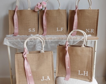 Personalised Monogram Tote Bag, Jute Bag, Custom Jute Carryall , Name Bag, Bridesmaid Gift, Bachelorette Party ,Beach Bag , Hens Party Bag