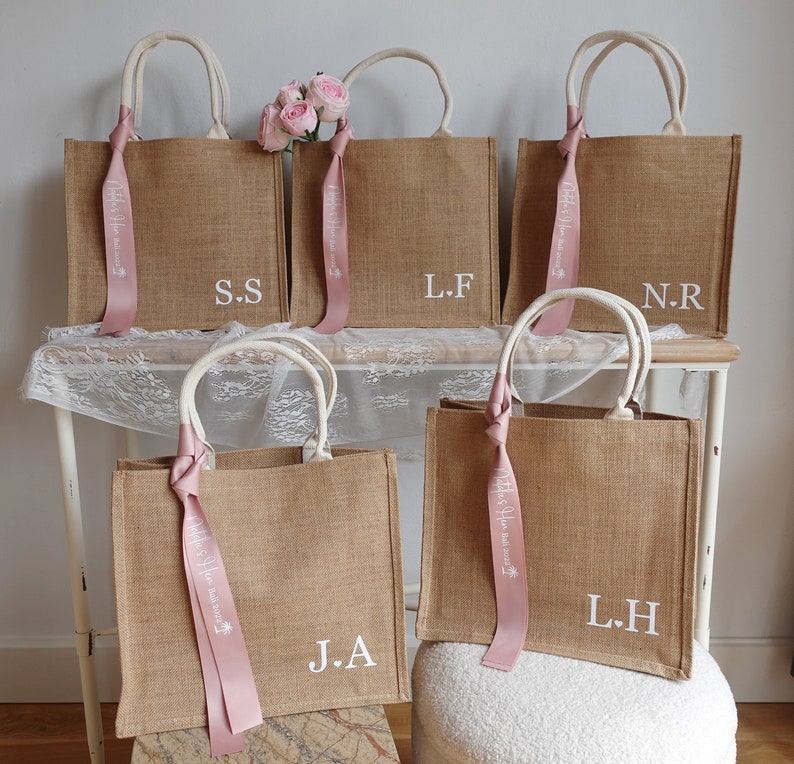 Personalised Monogram Tote Bag Jute Bag Custom Jute Carryall Etsy