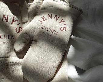 Personalized Linen Oven Mitt, Custom Name, Kitchen Glove, Baking Cooking Housewarming Gift, Gift for Her