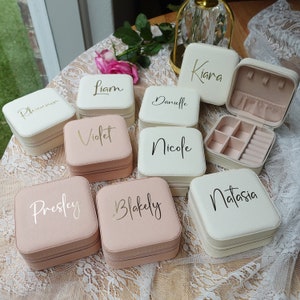 Gepersonaliseerde sieradendoosjes, accessoiredoos, cadeaus bruidsmeisje, romantische cadeaus, aangepaste reisetui, sieradendoosje met naam, bedankje