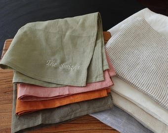 Personalised Linen Napkins, 100% Natural Tea Towel, Custom Embroidered, Housewarming Gifts, Handmade Kitchen Linen, Wedding Table Decor