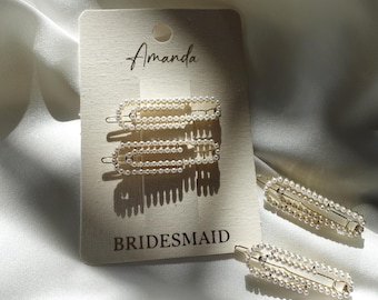 Personalized Pearl Hair Clips Set, Bridesmaid Hair Accessories, Bridal Hair Pins,Maid of Honor Gift, Custom Name Card, Wedding Hair Clip Set