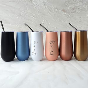 Bicchiere da champagne personalizzato da 177 ml con cannuccia, flûte da vino in acciaio inox