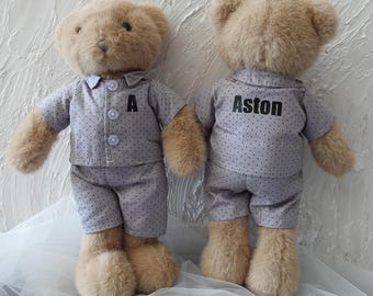 Personalised Pyjama Teddy Bear Plush, Custom Name Gift for Boy